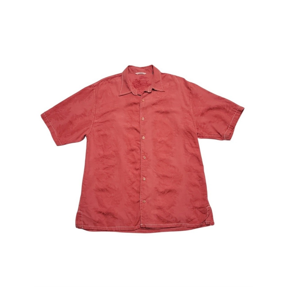 Tommy Bahama Silk Short Sleeve Button Up Camp Shirt Red Orange Size Large